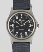 A GENTLEMAN'S STAINLESS STEEL BRITISH MILITARY PRECISTA WRIST WATCH DATED 1982, ISSUED TO THE ARMY