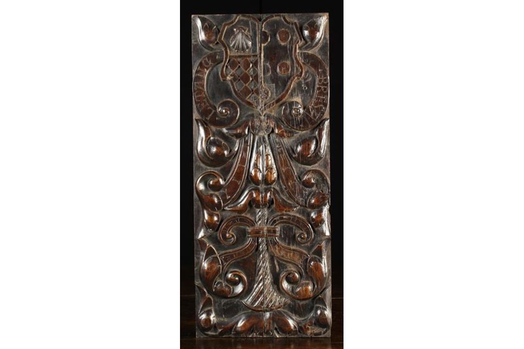 A Late 17th/Early 18th Century Solid Yew-wood Panel composed of two parts joined down to the centre,