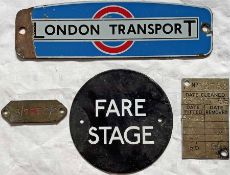 Selection of small London Transport BUS-RELATED PLATES comprising an RTL/RTW radiator badge (