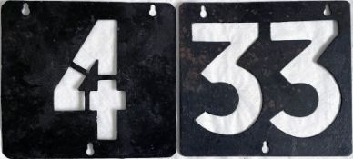 Pair of LCC/London Transport Tramways ROUTE NUMBER STENCIL PLATES '4' and '33'. These are the