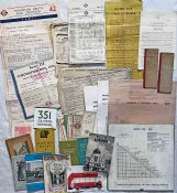 Bundle of LONDON TRANSPORT EPHEMERA, 1930s-1970s, including tram and bus fare-charts, e-plate for