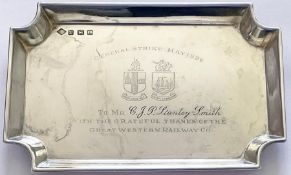 Great Western Railway sterling silver MINIATURE TRAY with GWR twin-shield coat of arms and