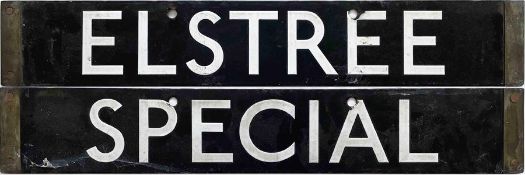 London Underground 1938-Tube Stock enamel CAB DESTINATION PLATE for Elstree / Special on the