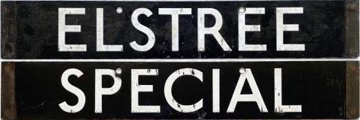 London Underground 1938-Tube Stock enamel CAB DESTINATION PLATE for Elstree / Special on the
