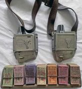 Pair of BELL PUNCH TICKET MACHINES plus a wooden TICKET RACK with ticket packs, comprising machine