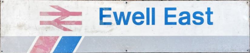 Network South East STATION SIGN incorporating National Rail logo from Ewell East station on the