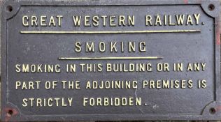 Great Western Railway (fully titled) cast-iron SIGN 'Smoking in this building or in any part of