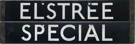 London Underground 1938-Tube Stock enamel CAB DESTINATION PLATE for Elstree / Special on the