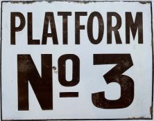 c1910 District Railway ENAMEL SIGN 'Platform No 3'. Almost certainly from Putney Bridge station