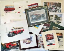 Collection (18) of PRINTS + 1 PHOTO of buses and coaches. Various sizes, wide range of subjects,