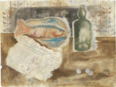 Jankel Adler. Stillleben mit Fisch, Flasche und Zeitung. 1928