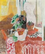 Oskar Moll. „Stilleben mit Fransendecke, Blumentöpfen und Torso“. 1939/40