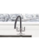 NEW (H170) Prima Plus Swan Neck Dual Lever Grey Kitchen Mixer Tap. RRP £270.99. Grey finish sp...