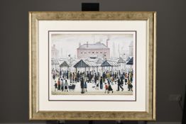 Limited Edition L.S. Lowry Market Scene, Northern Town, 1939.