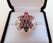 Sterling Silver Garnet Flower Cluster Ring