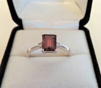 Sterling Silver 1.7ct Emerald Cut Garnet Ring