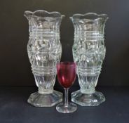 Matching Pair of Art Deco Glass Vases 25cm Tall