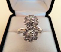 Aquamarine Double Flower Cluster Ring in Sterling SIlver