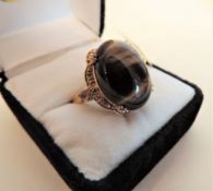 Sterling Silver Gilt Tigers Eye Stone Set Ring