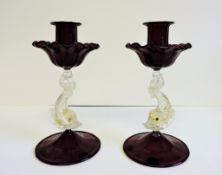 Antique Murano Giulio Salviati Glass Candlesticks