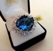 Sterling Silver Blue and White Stone Set Ring