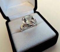 925 Sterling Silver Pale Green Sapphire Set Ring