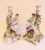 Pair of Antique German Porcelain Candlesticks