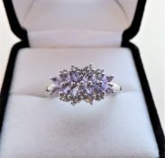 Tanzanite & Topaz Cluster Ring in Sterling Silver