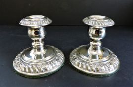 Pair of Regency Style Silver Plated Dwarf Candlesticks