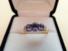 Sterling Silver Gilt Tanzanite & Diamond Ring