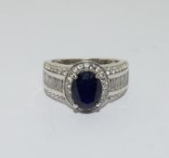 Silver Sapphire & White Topaz Ring