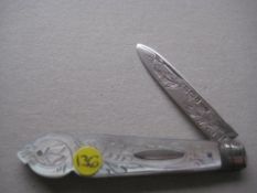 Edwardian Mother of Pearl Hafted Silver Bladed Folding Fruit Knife