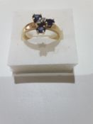 9Ct Yellow Gold 3 Sapphire & Diamond Triangular Ring
