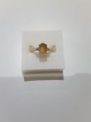 9Ct Gold Citrine & Diamond 3 Stone Ring