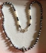 Swarovski and silver pearl necklace black spinel