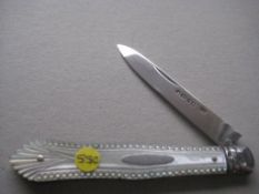 Victorian Mother of Pearl Hafted Silver Bladed Folding Fruit Knife