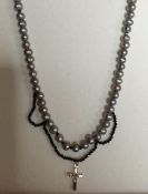 Silver freshwater pearls and black spinel necklace
