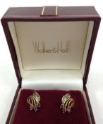 Walker & Hall - A Pair Of 10Ct Gold Ruby & Diamond Earrings