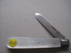 George V Mother of Pearl Hafted Silver Bladed Folding Fruit Knife