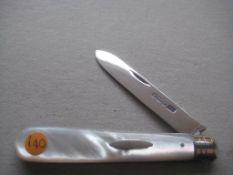 Edwardian Mother of Pearl Hafted Silver Bladed Folding Fruit Knife