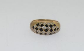 9 Ct Yellow Gold Triple Row Sapphire & Diamond Half Hoop Ring