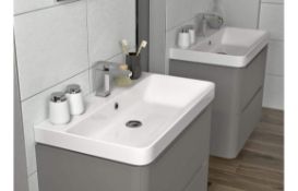 NEW (L146) 600mm Lambra 2 Door Vanity Unit Floor Standing Matt Grey. RRP £405.99. Comes comple...