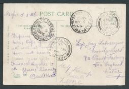 Natal Bambata 1906 Picture postcard posted unstamped by Corporal Edward Abbott of the Natal Carbi...