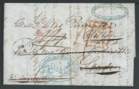 Malta 1847 Entire letter from Zante to Boston addressed via London, with blue oval 