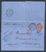 G.B. - Yorkshire 1875 Entire letter franked 3d from West Hartlepool to Norway with the scarce octago