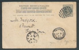 Bechuanaland 1895 1 1/2d Postcards (faults) from Taungs, both written by J.S. Moffat to his daughte