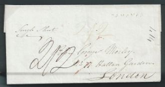 Bahamas 1826 Entire from Nassau to London handstamped with the first type straight-line 