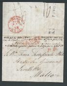 Malta 1842 Entire letter from Italy to Malta with straight line 