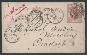 Basutoland 1889 Cape 1/2d postcard (corner crease) cancelled 