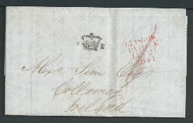 G.B. - Scotland 1841 Entire Letter from Glasgow prepaid 1d to Collooney with a fine strike of the s